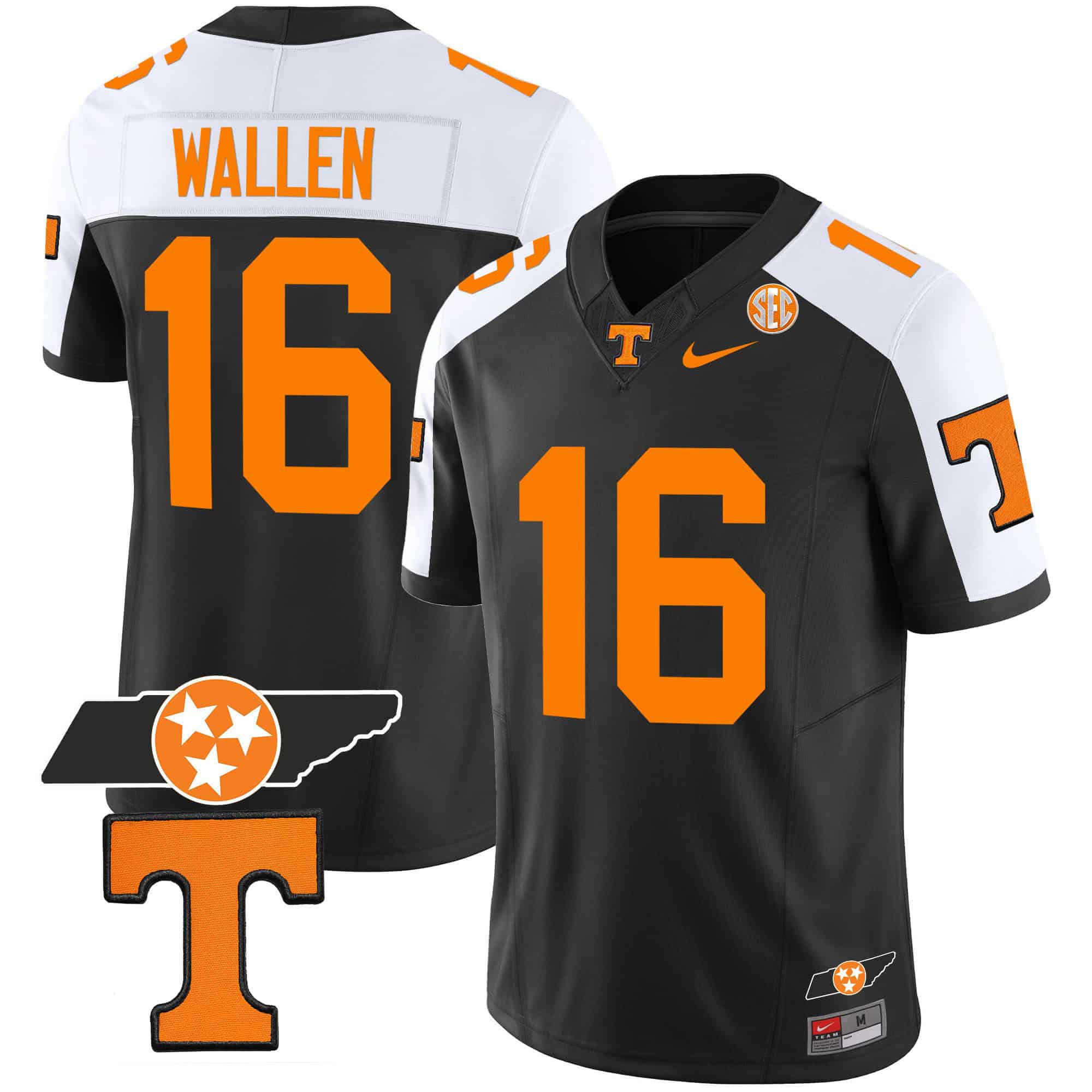 Men Tennessee Volunteers #16 Wallen Black 2024 Nike Checkerboard & Alternate NCAA Jersey